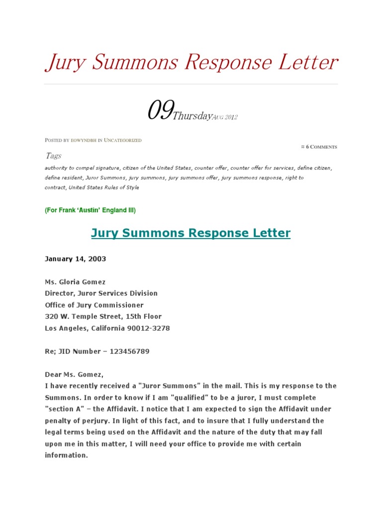 Understanding Your Jury Summons Letter: A Comprehensive Guide
